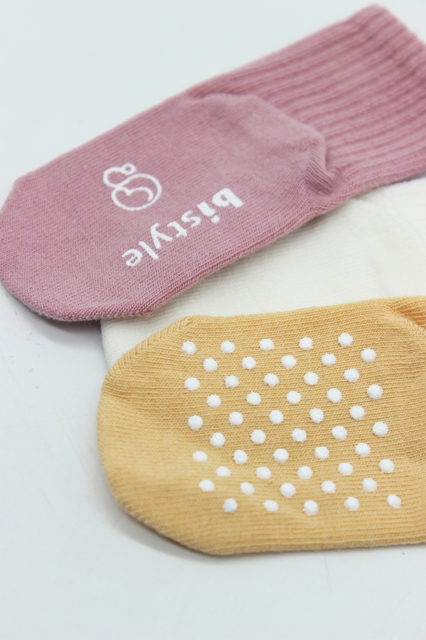 Bistyle Basic Kaymaz Penye Soket Çorap 3'Lü BS10106 Pudra Ekru Somon - 4
