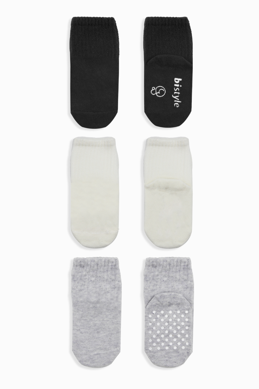Bistyle Basic Kaymaz Penye Soket Çorap 3'Lü BS10106 Siyah Ekru Gri - 2