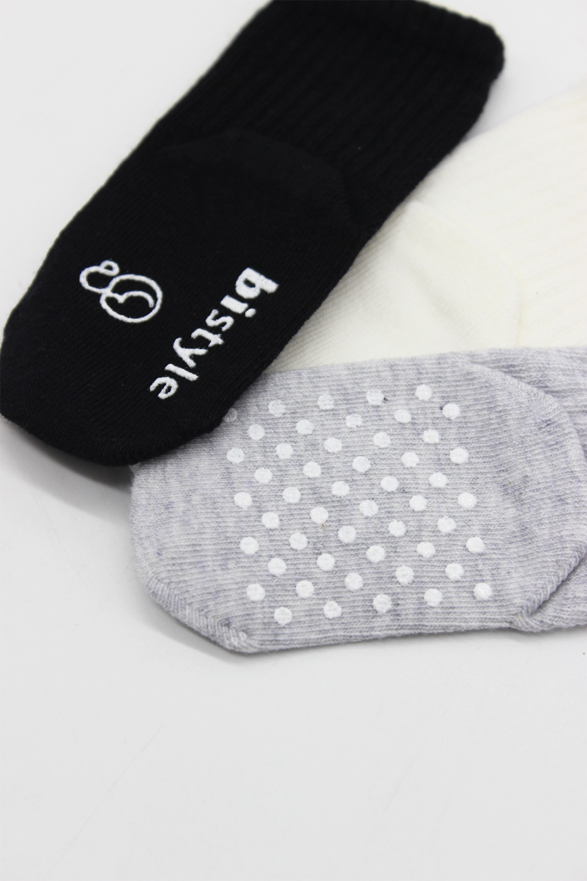 Bistyle Basic Kaymaz Penye Soket Çorap 3'Lü BS10106 Siyah Ekru Gri - 4