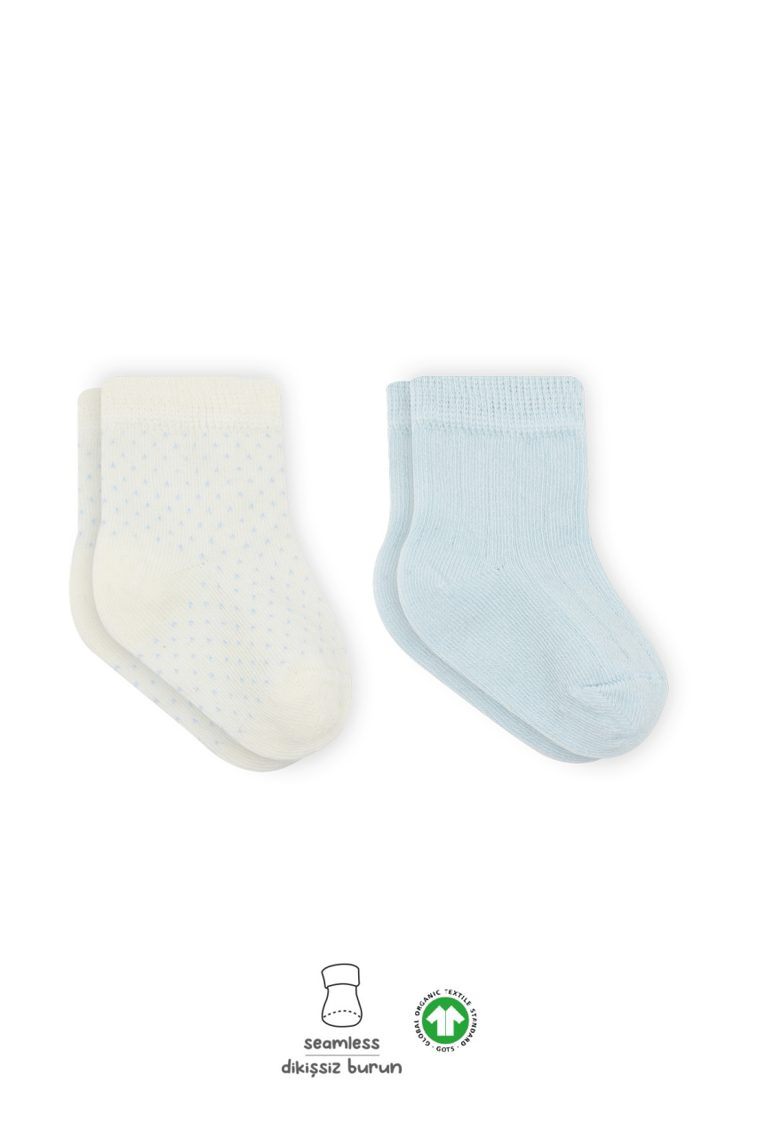 Bistyle Puan Derby Penye Soket Çorap 2'Li BS10103 Mavi Ekru - 1