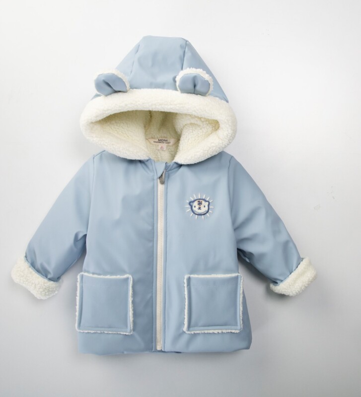 fleece-lined, water- and wind-resistant, hooded, leather puffer jacket for boys aged 2-6 51407 - MİDİMOD