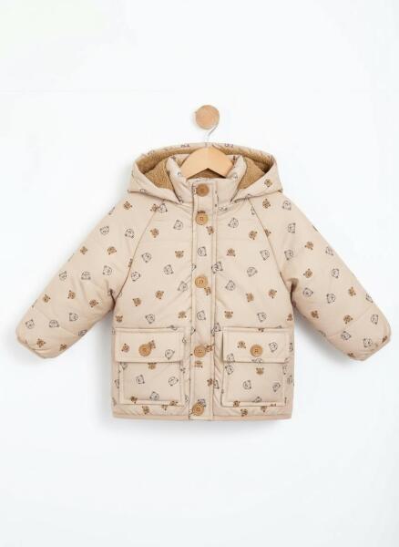 fleece-lined, water- and wind-resistant, hooded puffer jacket for boys 2-6 years old 51430 - MİDİMOD