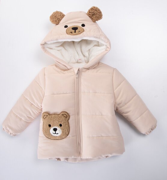 Teddy bear embroidered fleece lined hooded puffer coat for boys 2-6 years old 51429 - MİDİMOD