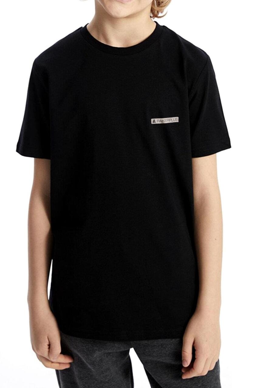 Rakerplus Siyah %100 Pamuk Unisex Kısa Kollu Çocuk Tişört - 7