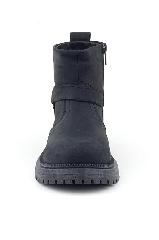 Genuine Leather Black Nubuck Zippered Kids' Boots with Real Fur Lining - 2