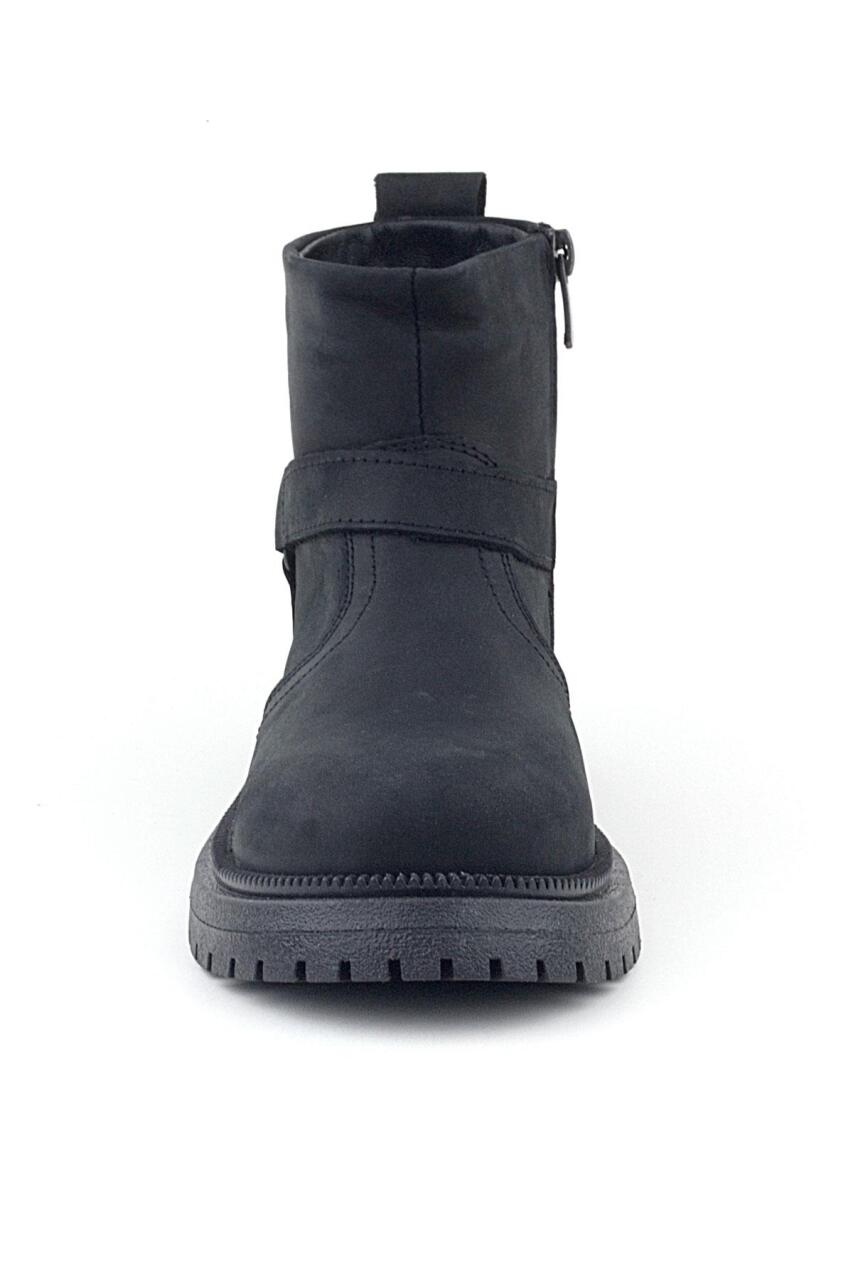 Genuine Leather Black Nubuck Zippered Kids' Boots with Real Fur Lining - 2