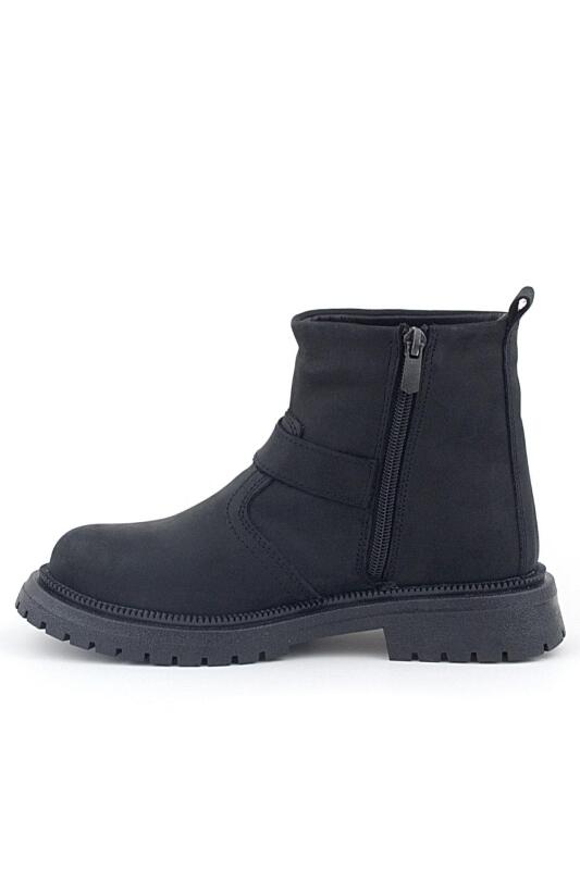 Genuine Leather Black Nubuck Zippered Kids' Boots with Real Fur Lining - 3