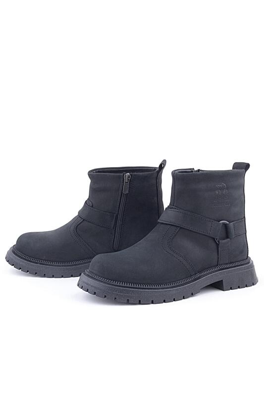 Genuine Leather Black Nubuck Zippered Kids' Boots with Real Fur Lining - 4