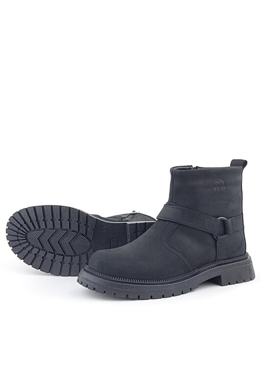 Genuine Leather Black Nubuck Zippered Kids' Boots with Real Fur Lining - 5