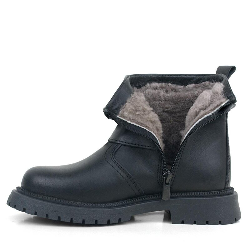 Genuine Leather, Real Fur Lined, Black Zippered Children's Boots - 3