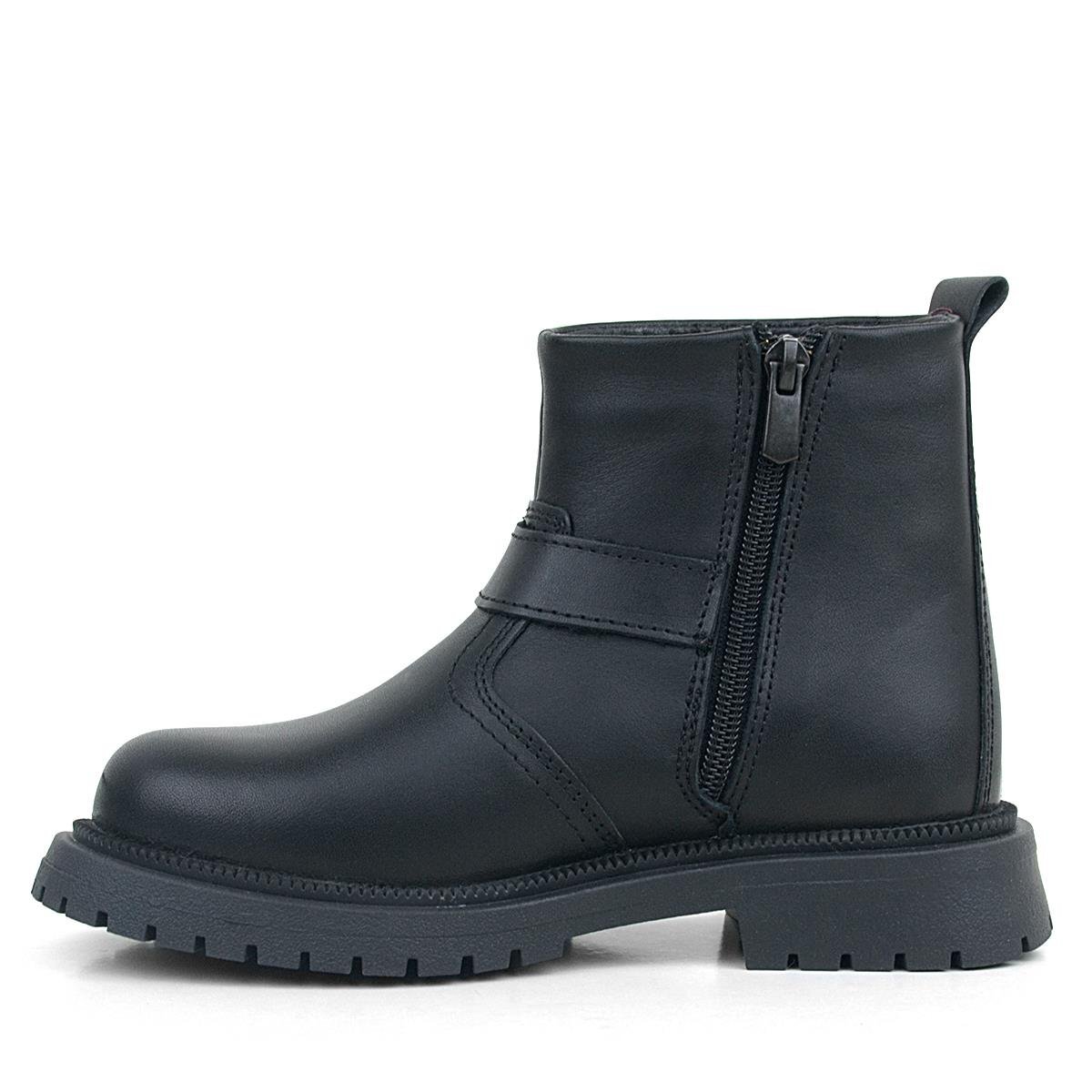 Genuine Leather, Real Fur Lined, Black Zippered Children's Boots - 4