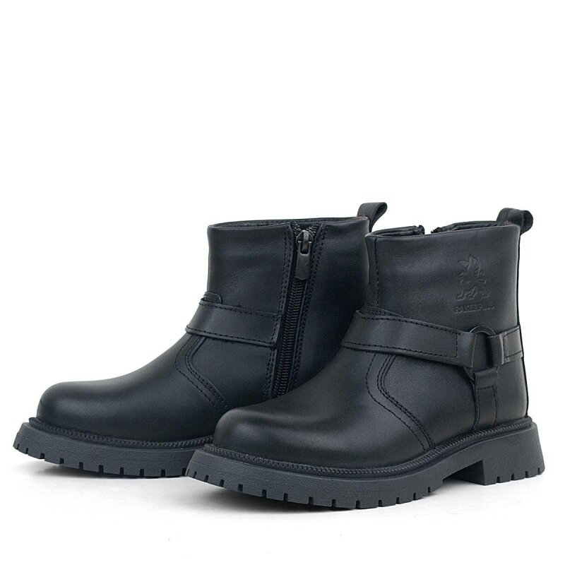 Genuine Leather, Real Fur Lined, Black Zippered Children's Boots - 6