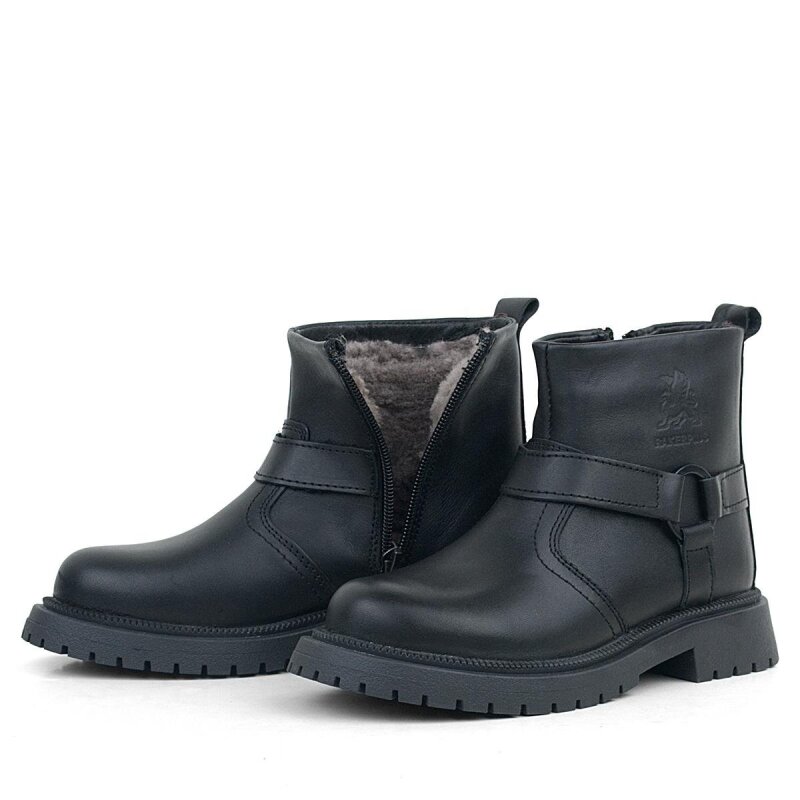 Genuine Leather, Real Fur Lined, Black Zippered Children's Boots - 7