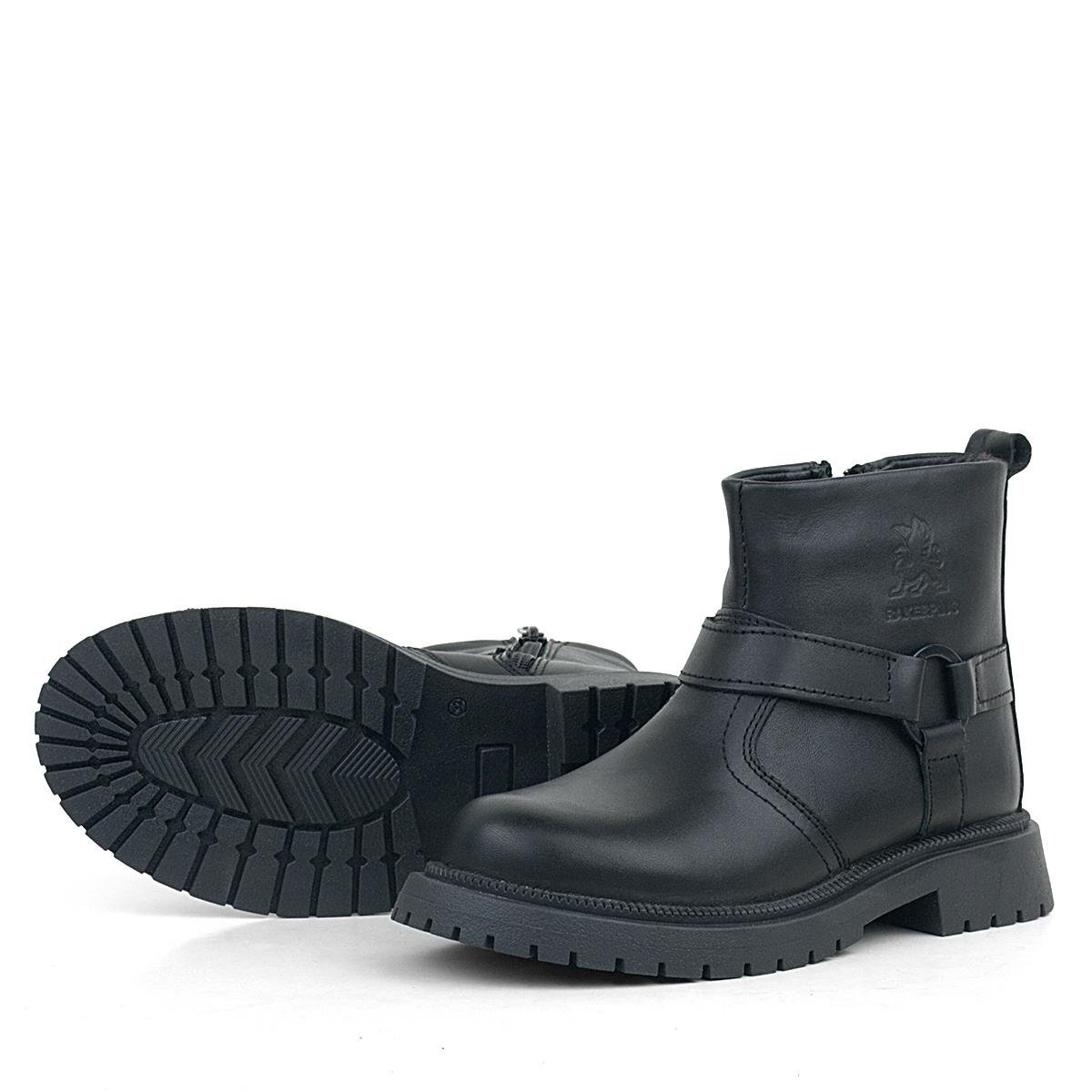 Genuine Leather, Real Fur Lined, Black Zippered Children's Boots - 8