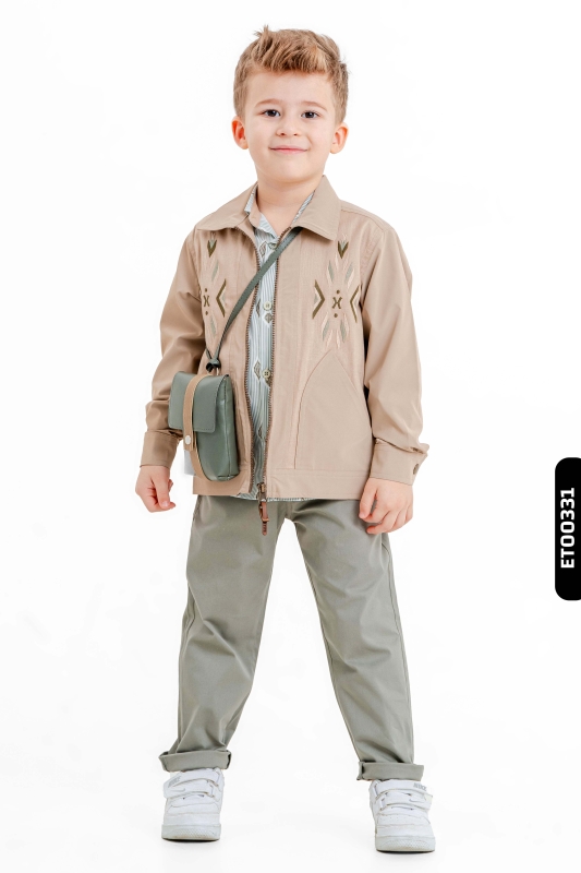 Polo Collar Zippered Embroidered Button Shirt Boy Trousers Suit Age 4-8 6530 - HYPE