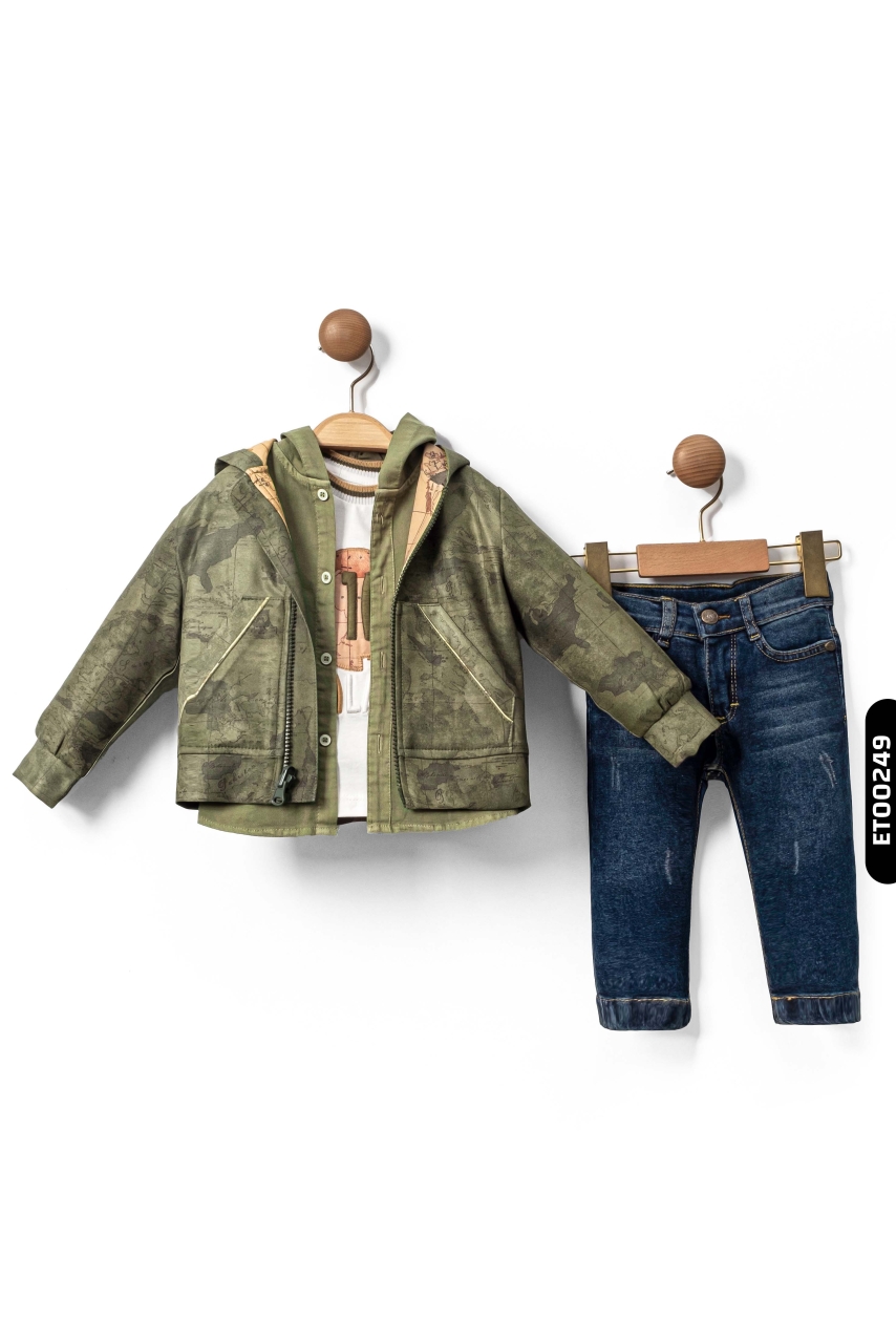 Hooded, Zippered, Digital Printed, 4-Piece Boys' Trousers Suit, Age 6-36 1411 - 1