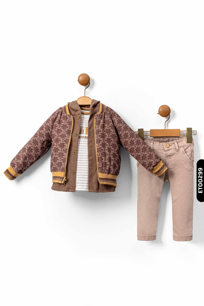 Pocket Zippered Embroidered Boy's Double Sided 4-Piece Trousers Suit 6-36 Months 1421 - 3