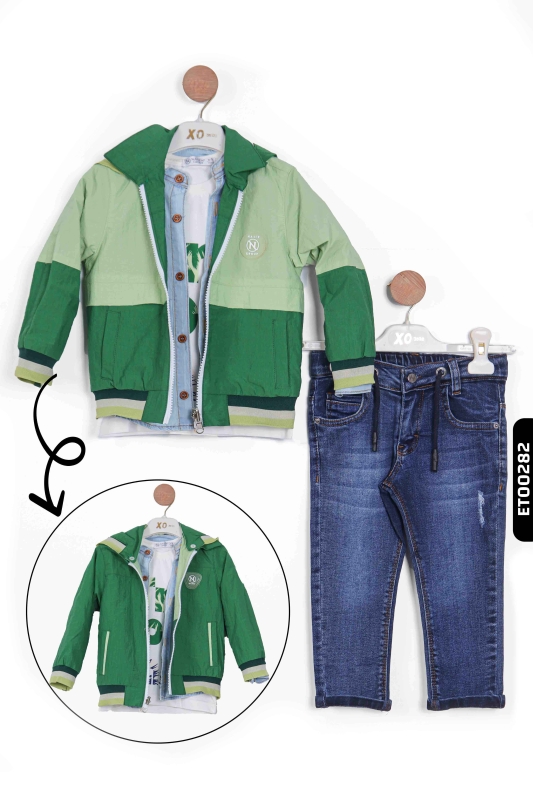 Boy's Trouser Set, Hooded, Reversible, Appliqued, Age 2-5 12057 - NASR GRUB