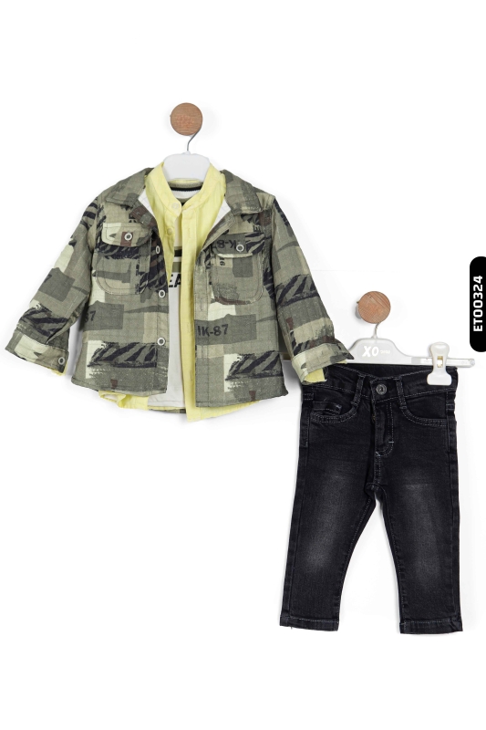 Polo Collar Buttoned Flannel Pocket 4-Piece Boys' Trousers Suit 6-36 Months 1143 - Top Kids