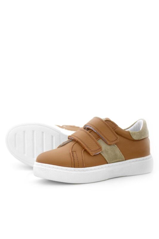Genuine Leather Tan Velcro Kids' Athletic Shoes - 6
