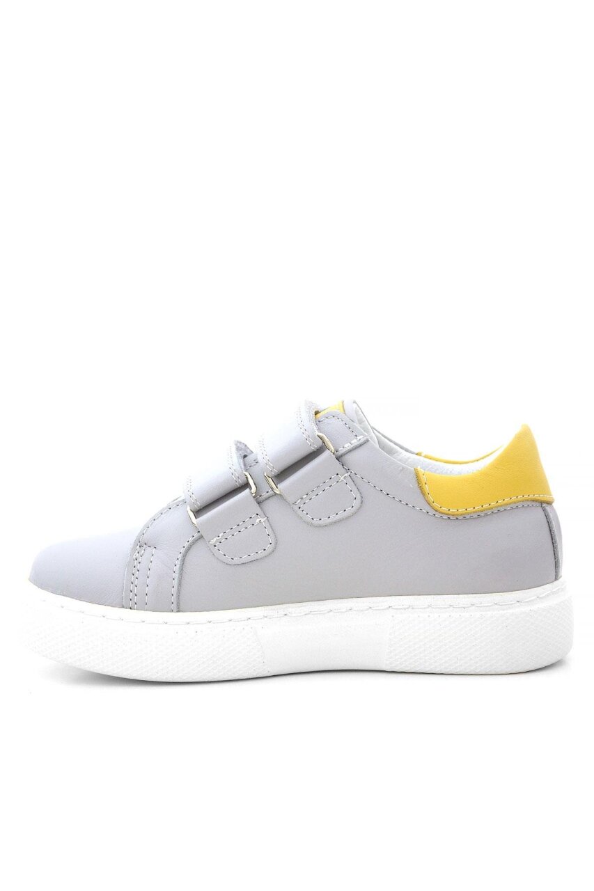 Genuine Leather Grey Yellow Velcro Kids' Athletic Shoes - 5