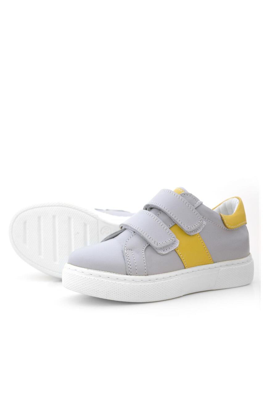Genuine Leather Grey Yellow Velcro Kids' Athletic Shoes - 7