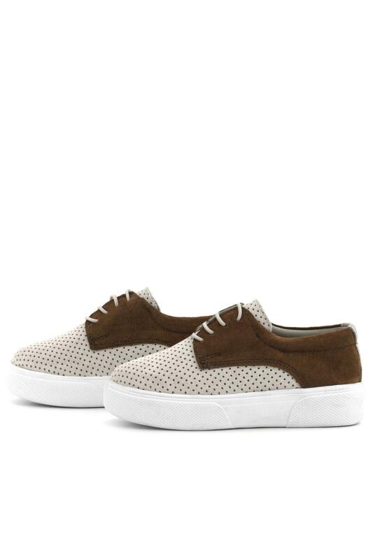 Rakerplus Genuine Leather White and Tan Elasticated Boys' Casual Shoes - 5