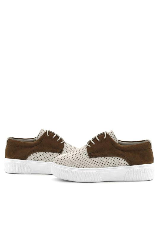 Rakerplus Genuine Leather White and Tan Elasticated Boys' Casual Shoes - 6