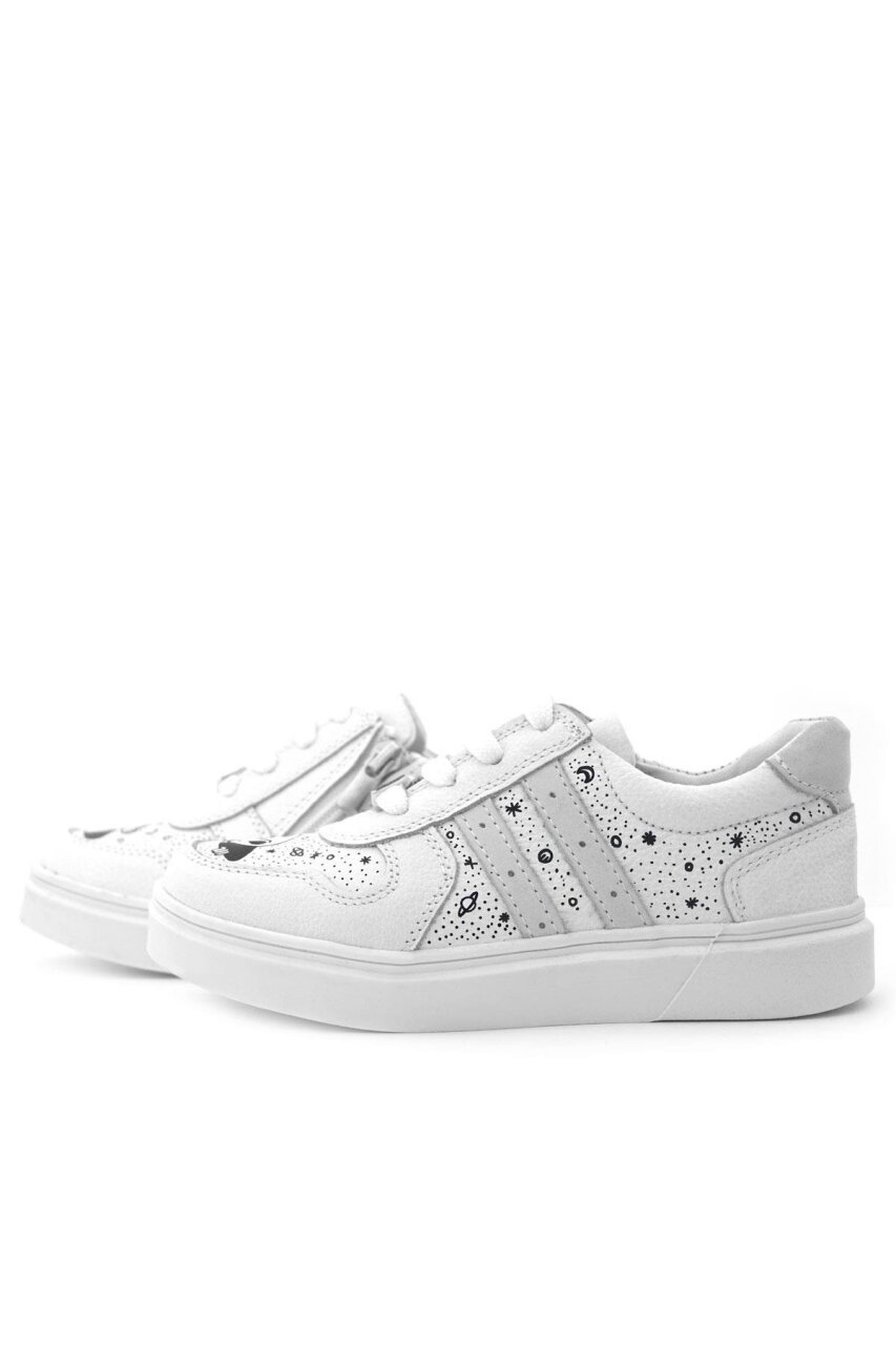 Rakerplus Tbons Special Design Genuine Leather White Lace-up Zipper Children's Shoes - 6