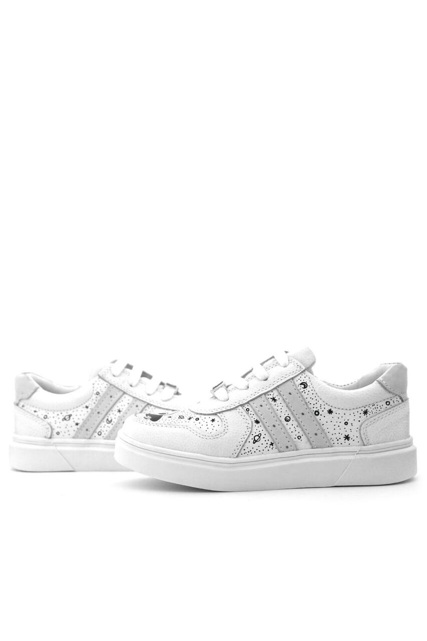 Rakerplus Tbons Special Design Genuine Leather White Lace-up Zipper Children's Shoes - 8