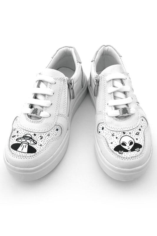 Rakerplus Tbons Special Design Genuine Leather White Lace-up Zipper Children's Shoes - 9