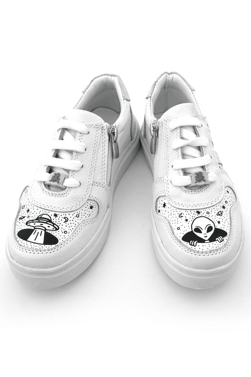 Rakerplus Tbons Special Design Genuine Leather White Lace-up Zipper Children's Shoes - 9