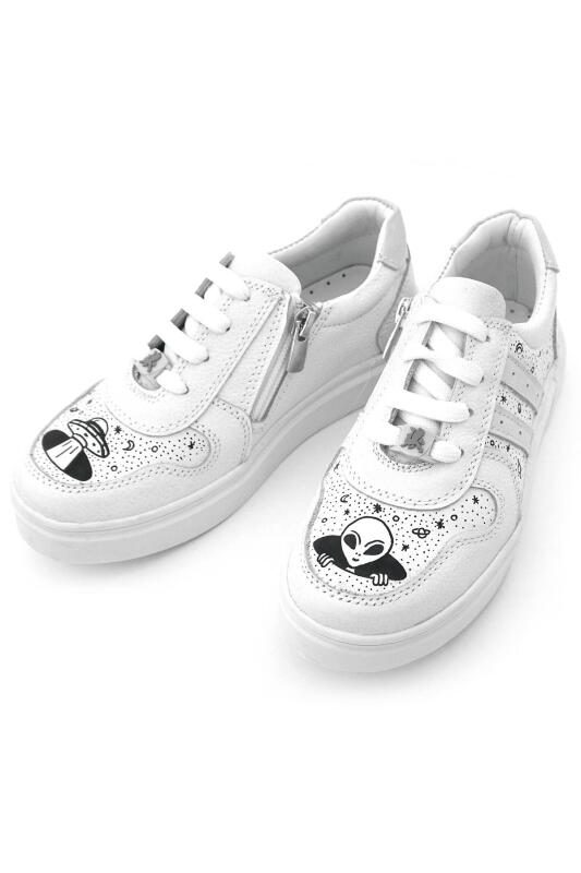 Rakerplus Tbons Special Design Genuine Leather White Lace-up Zipper Children's Shoes - 10