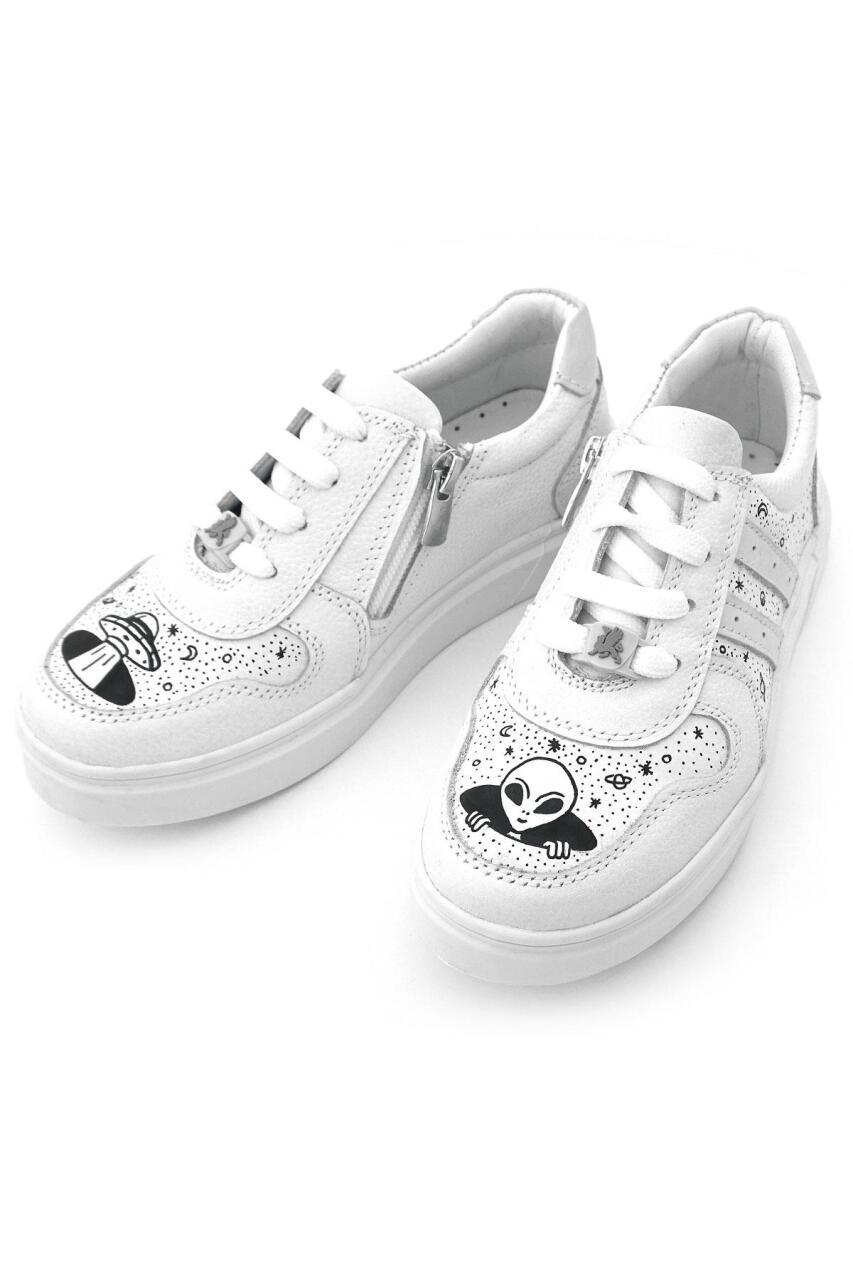 Rakerplus Tbons Special Design Genuine Leather White Lace-up Zipper Children's Shoes - 10