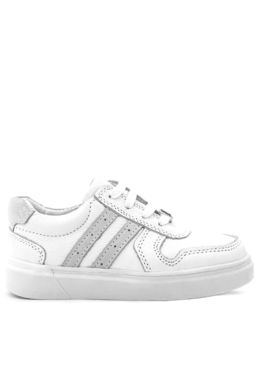 Rakerplus Genuine Leather White Lace-up Zipper Kids' Sneaker Shoes - 3