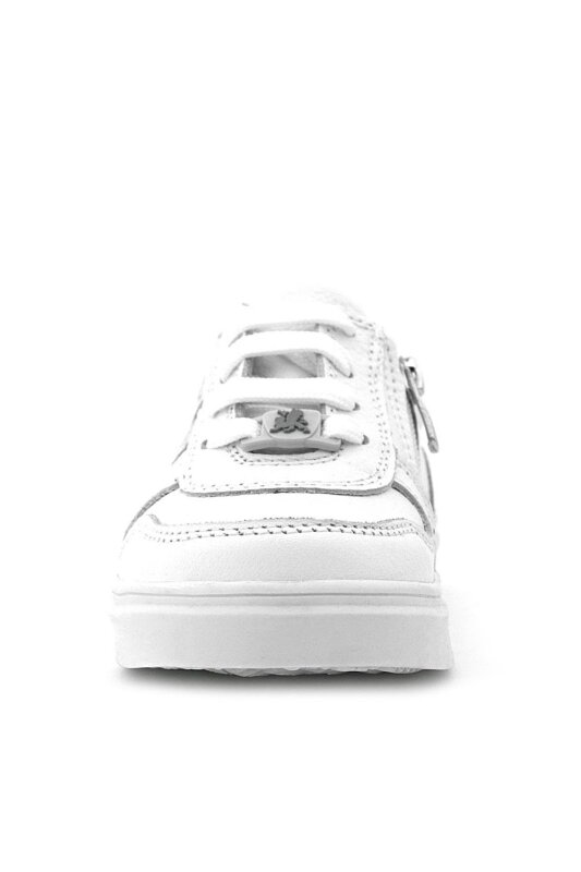 Rakerplus Genuine Leather White Lace-up Zipper Kids' Sneaker Shoes - 4