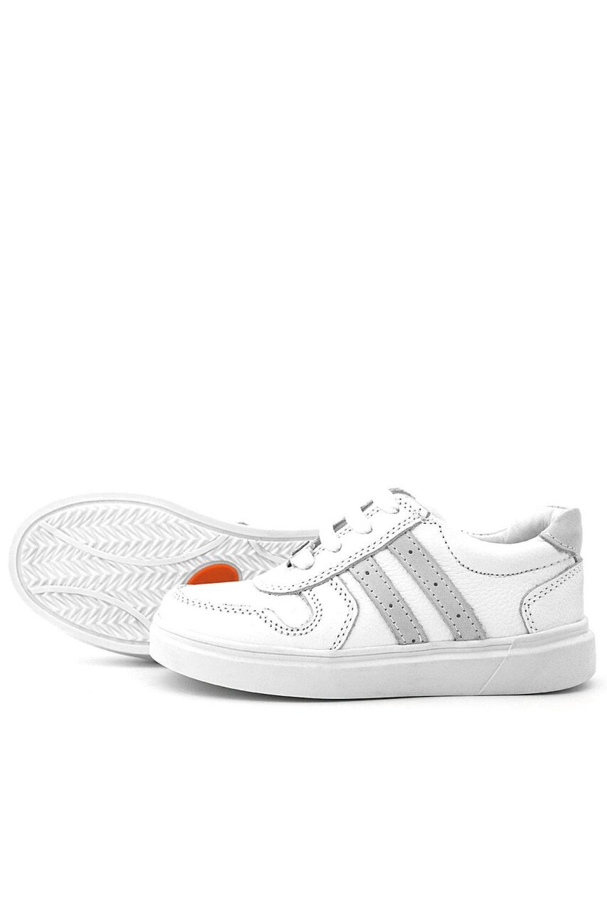 Rakerplus Genuine Leather White Lace-up Zipper Kids' Sneaker Shoes - 6