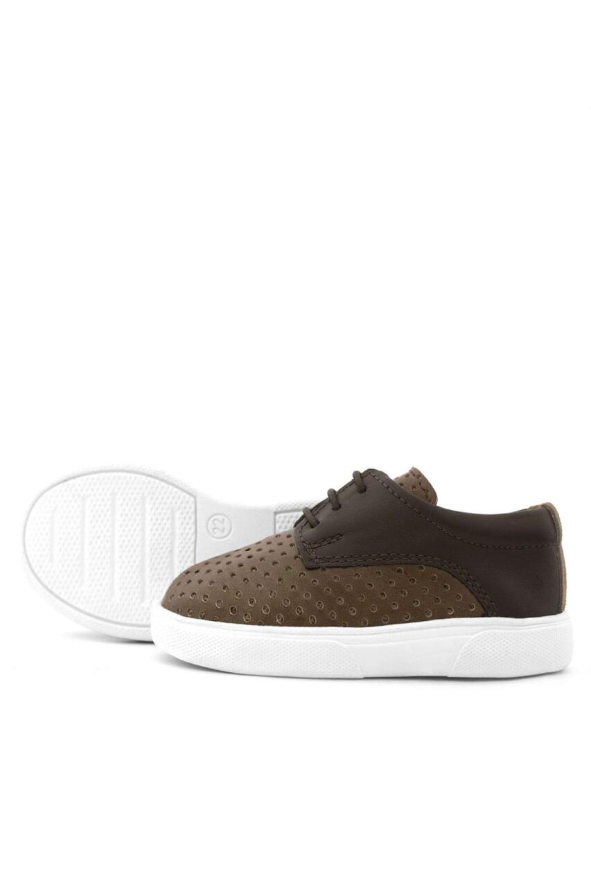 Rakerplus Genuine Leather Brown Elasticated Boys' Casual Shoes - 7