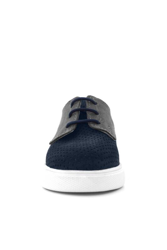 Rakerplus Genuine Leather Navy Blue Grey Elasticated Boys' Casual Shoes - 3