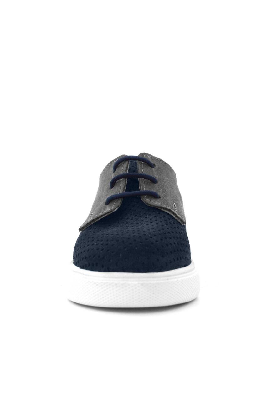 Rakerplus Genuine Leather Navy Blue Grey Elasticated Boys' Casual Shoes - 3