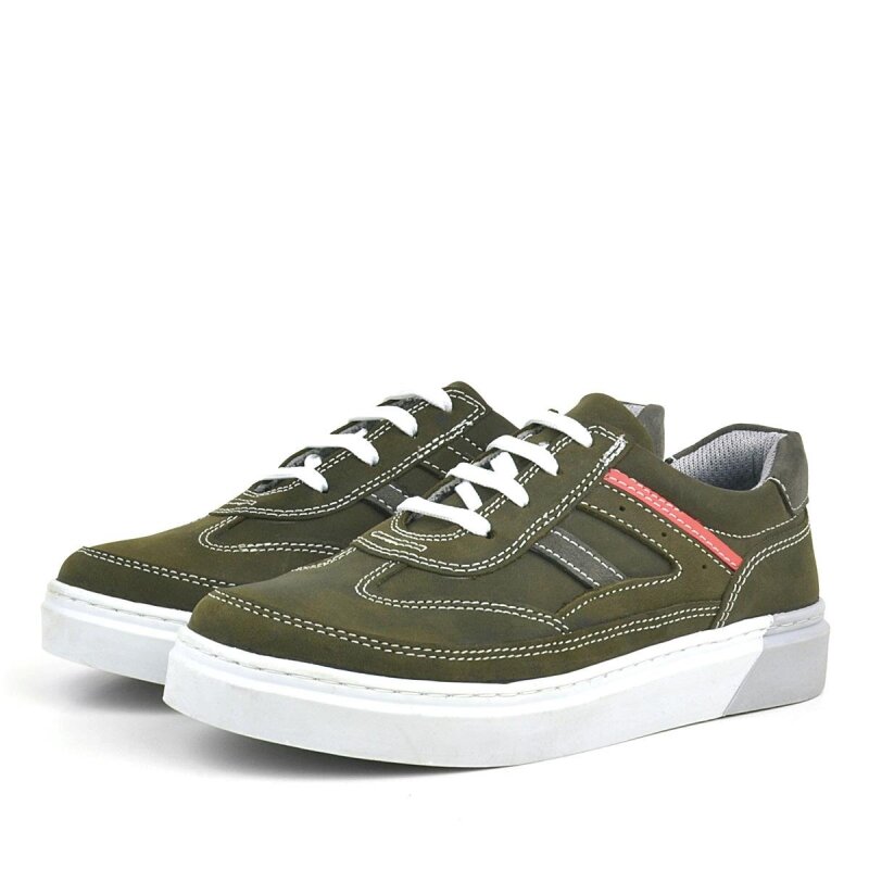 Rakerplus Genuine Leather Khaki Green Kids' Casual Sports School Shoes - 3