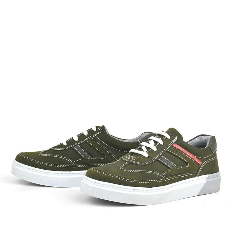 Rakerplus Genuine Leather Khaki Green Kids' Casual Sports School Shoes - 4