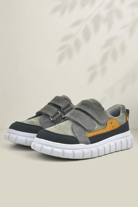 Rakerplus Genuine Leather Grey Velcro Kids' Casual Sports School Shoes - Rakerplus