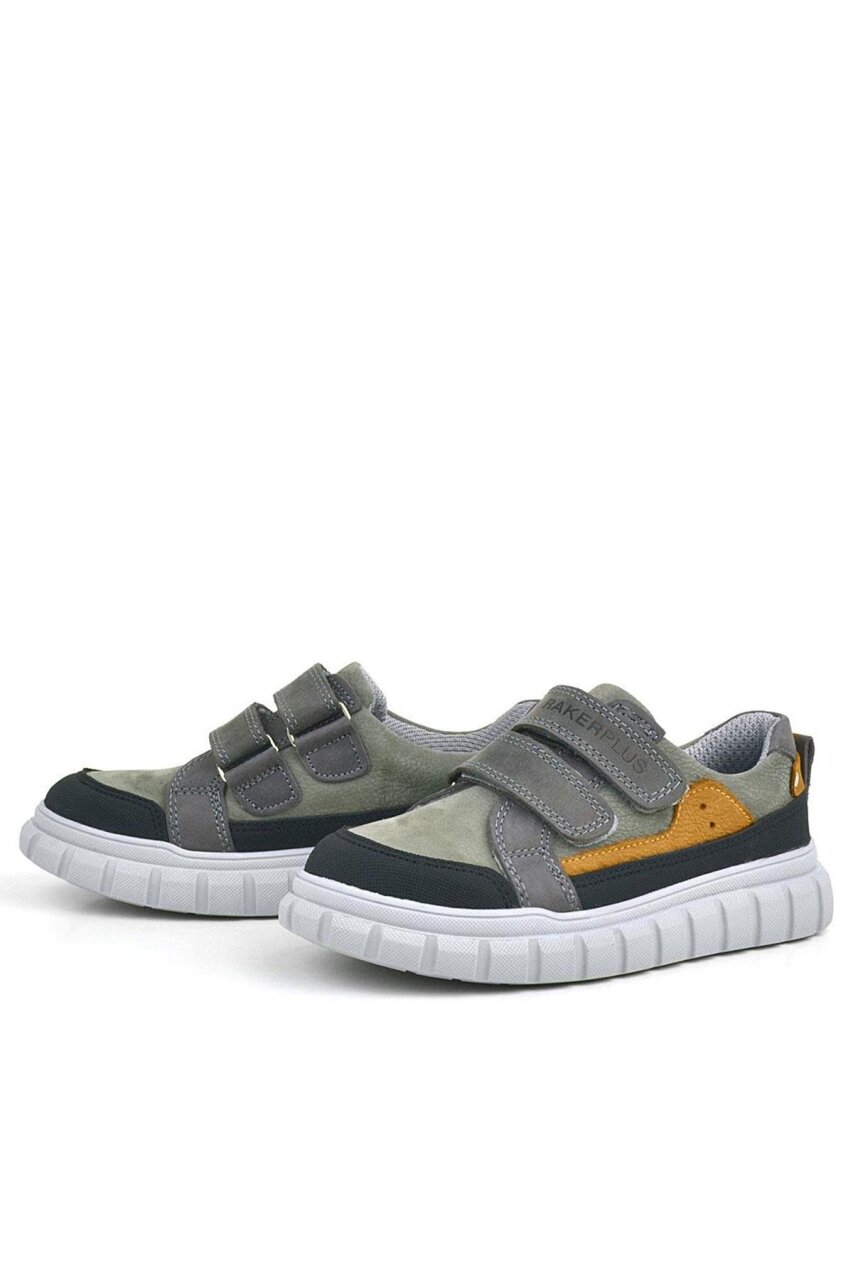 Rakerplus Genuine Leather Grey Velcro Kids' Casual Sports School Shoes - 5