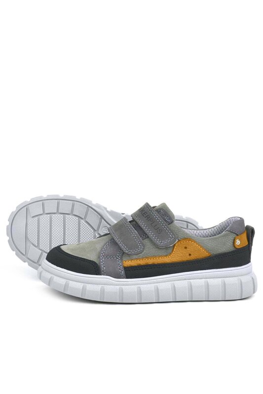 Rakerplus Genuine Leather Grey Velcro Kids' Casual Sports School Shoes - 6