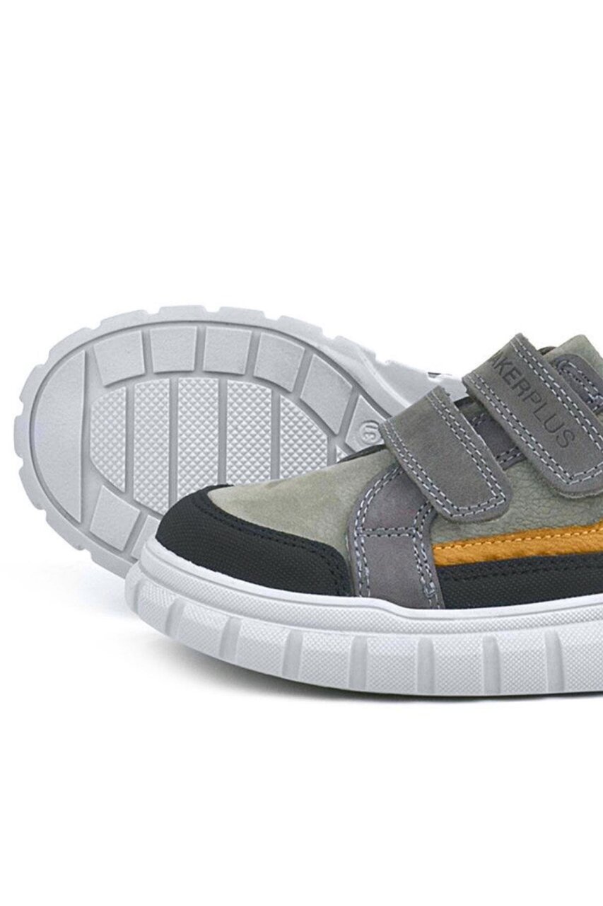 Rakerplus Genuine Leather Grey Velcro Kids' Casual Sports School Shoes - 8