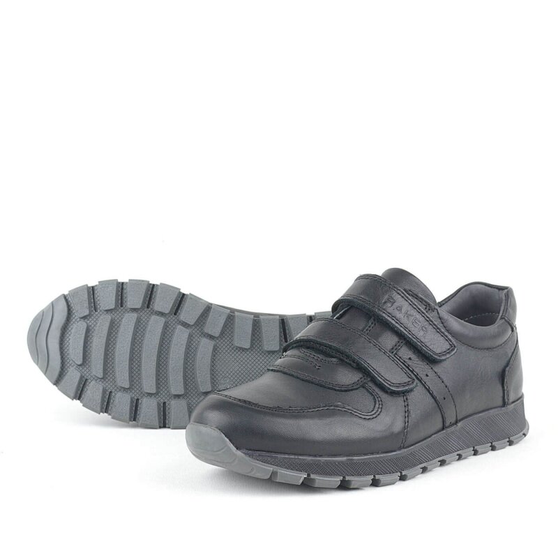 Genuine Leather Black Velcro Kids' Sports Sneakers - 5