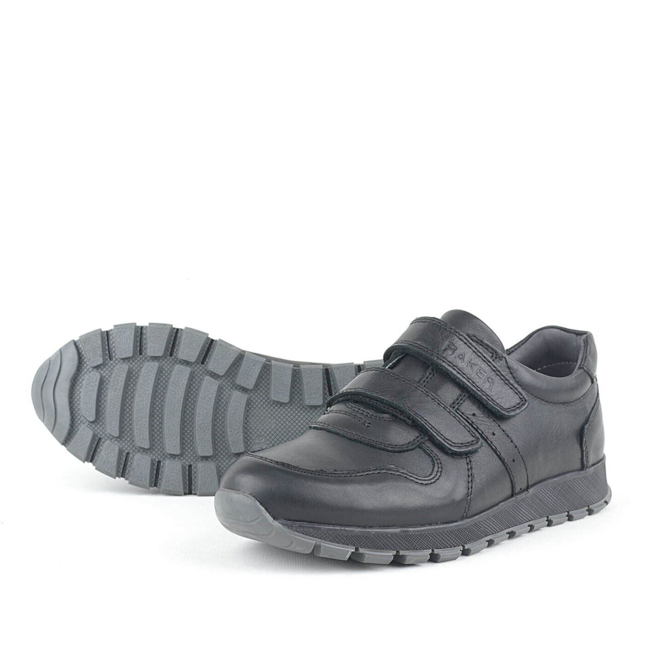 Genuine Leather Black Velcro Kids' Sports Sneakers - 5