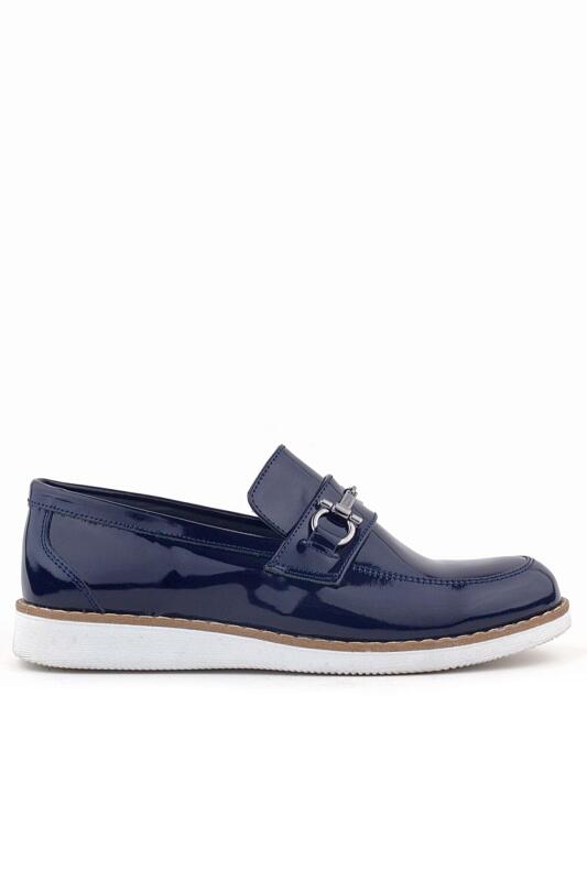 Rakerplus Genuine Leather Navy Blue Patent Leather Loafer Kids Classic Shoes - 2