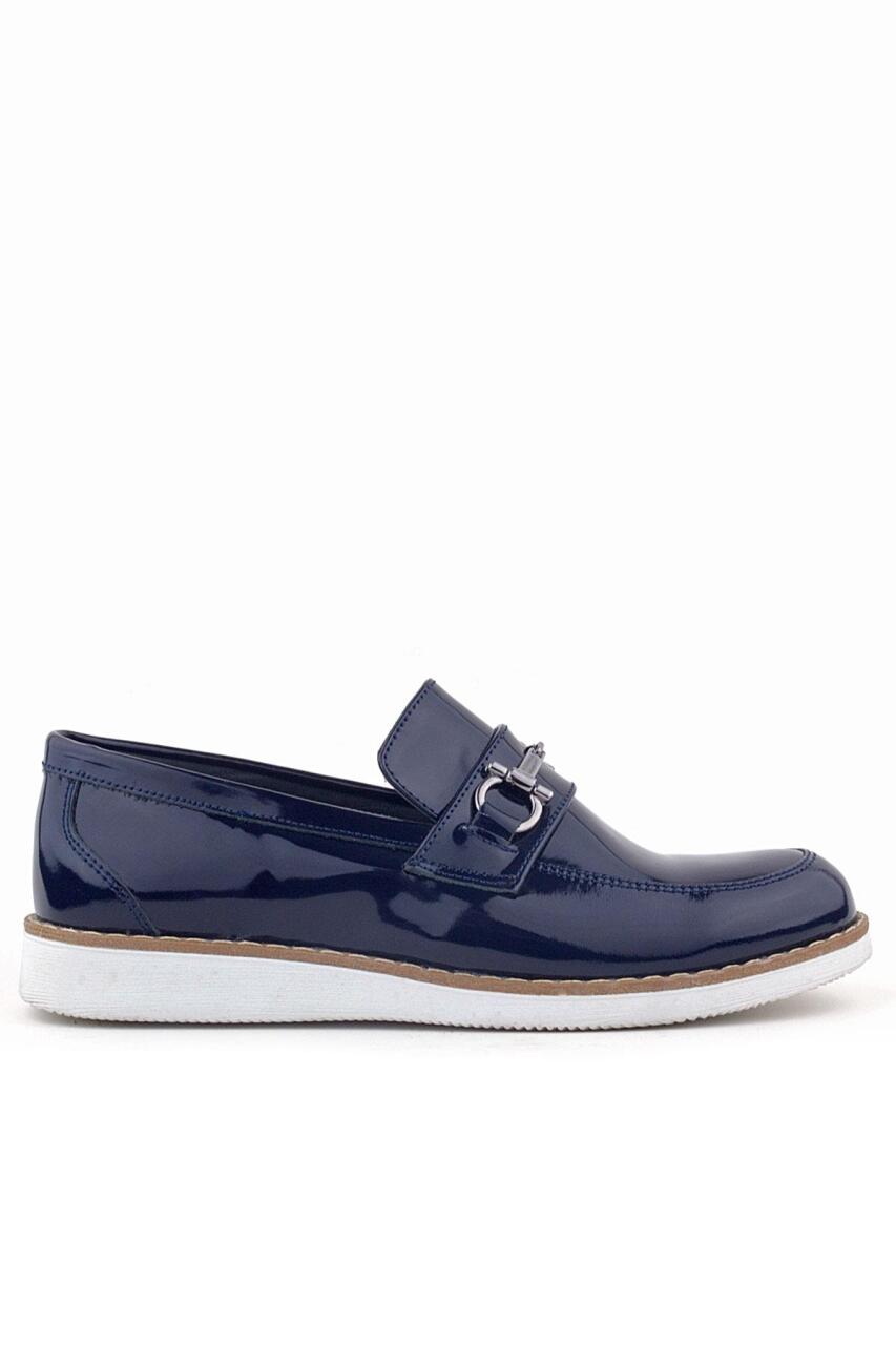 Rakerplus Genuine Leather Navy Blue Patent Leather Loafer Kids Classic Shoes - 2